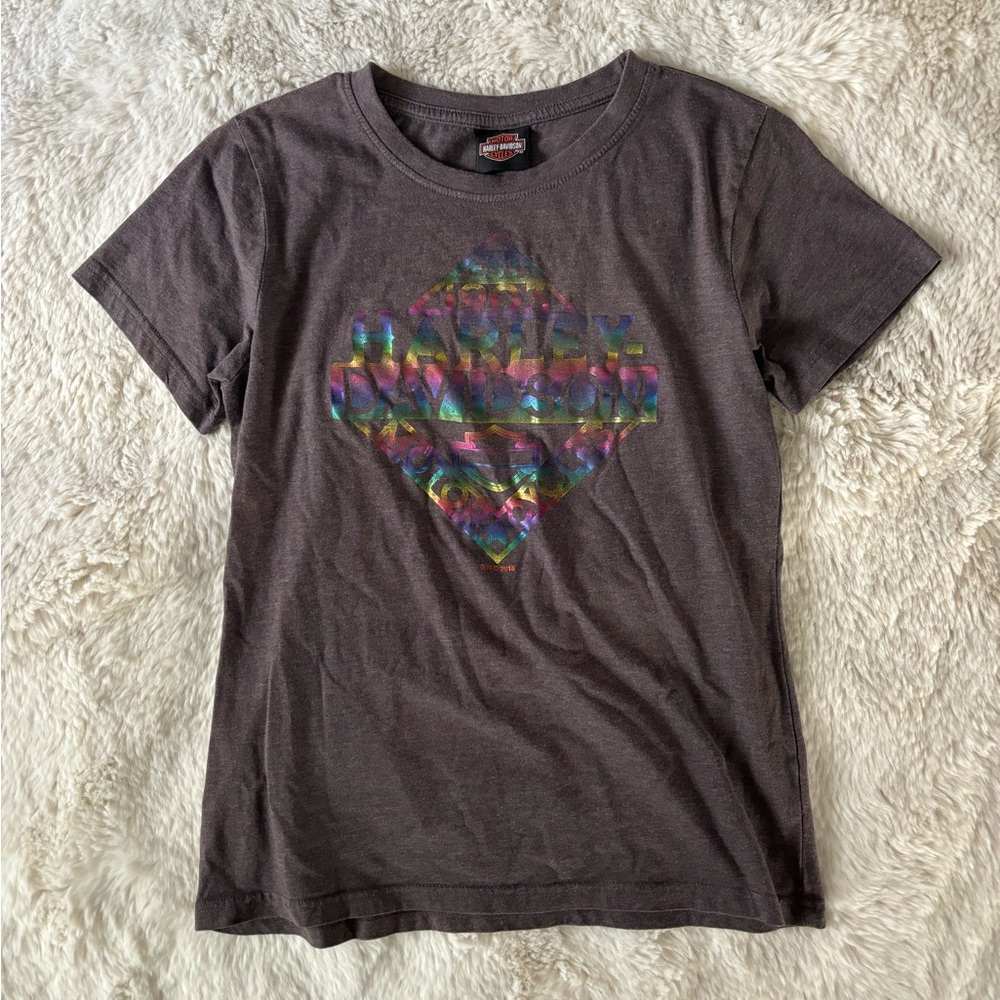 Harley Davidson - Gray Logo Graphic Print Crewneck T-Shirt